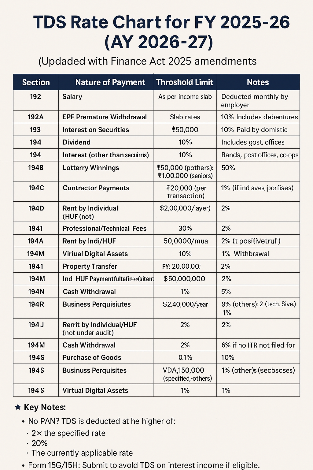 TDS Rate Chart FY 2025-26