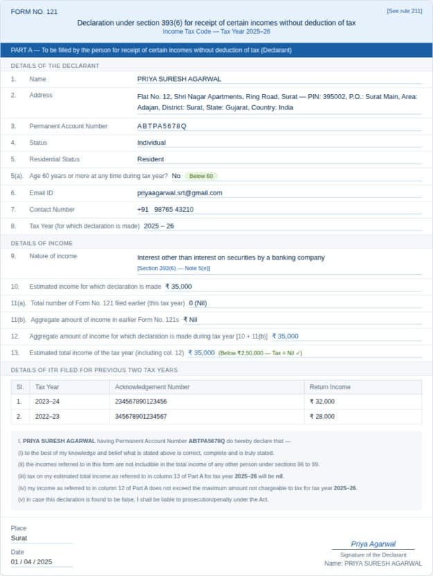 Form 121 Part A