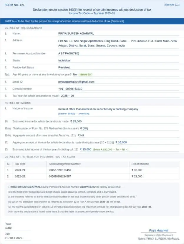 Form 121 Part A