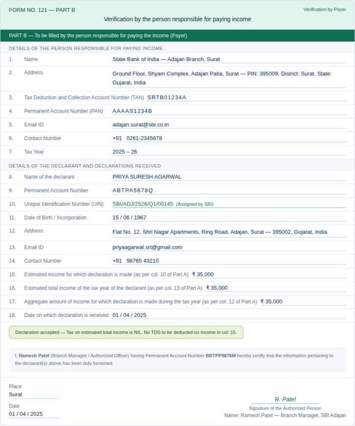 Form 121 Part B